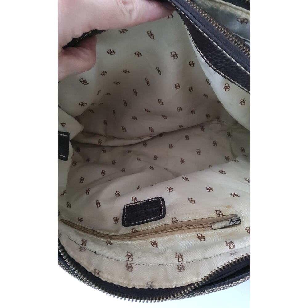 Vtg Dooney & Bourke Victorian brown canvas monogram bag boho hobo leather tassel - Picture 10 of 11